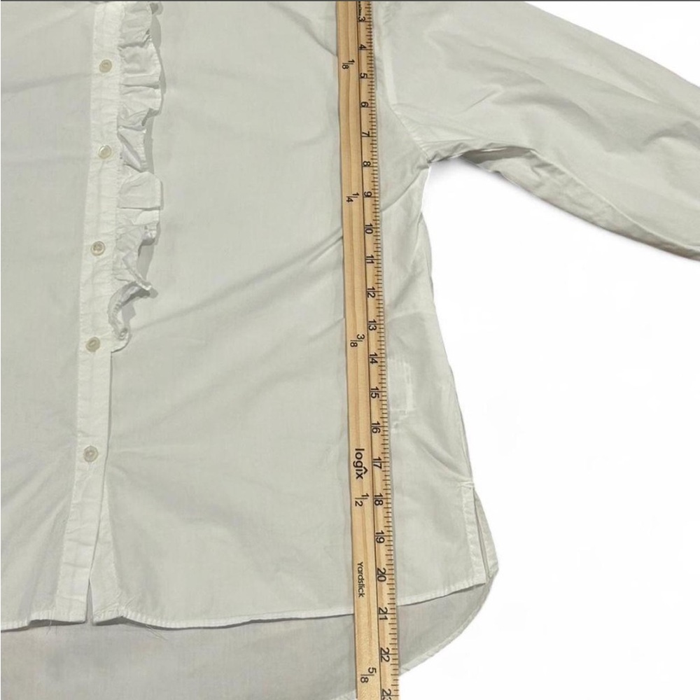 ZARA Poplin Ruffle 3/4 Long Sleeve Button Up Blouse | White | Size 10 - Picture 7 of 8